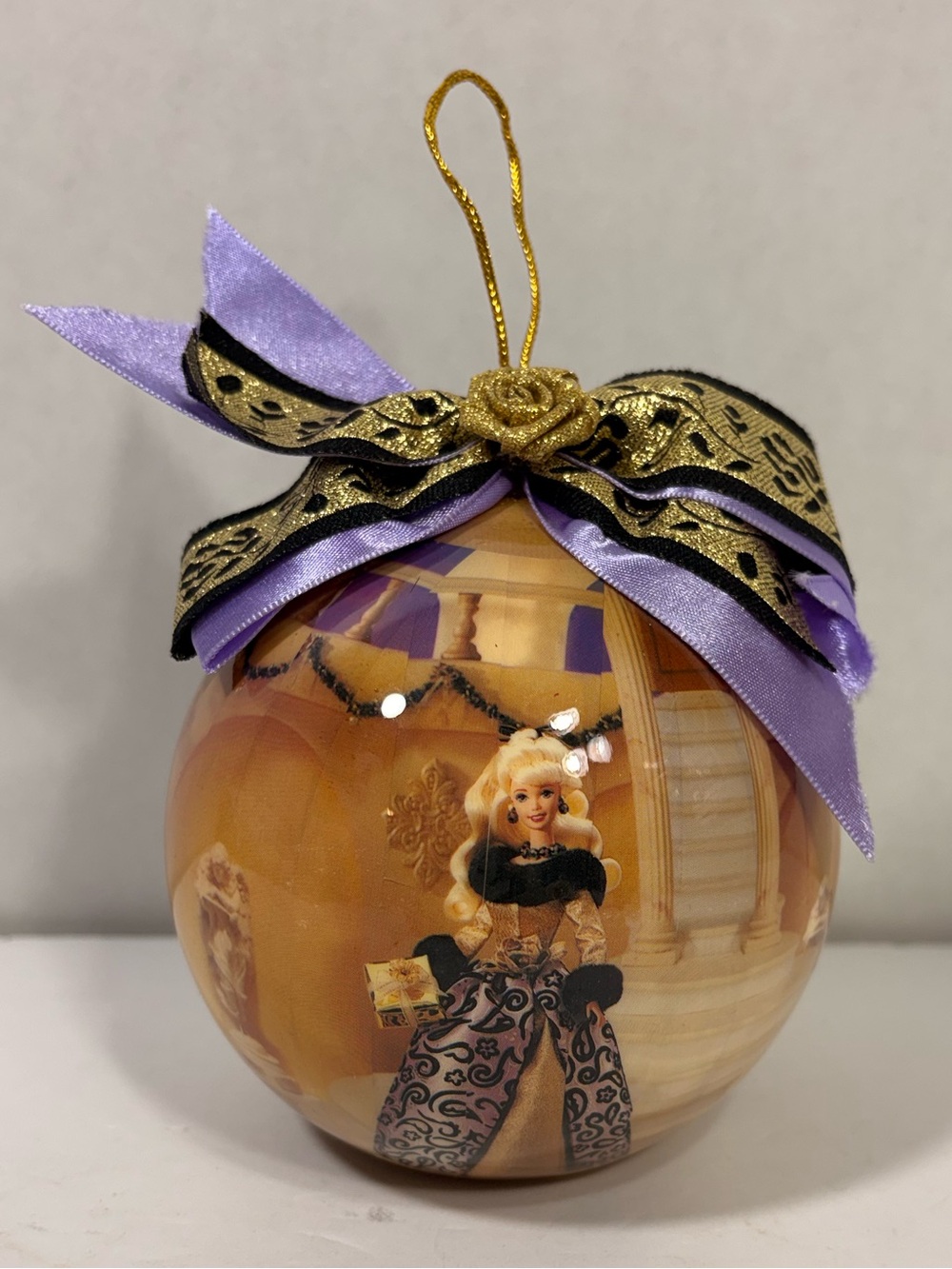 Vintage 1997 Barbie Matrix Christmas Ornament Large Decoupage Ball Mattel